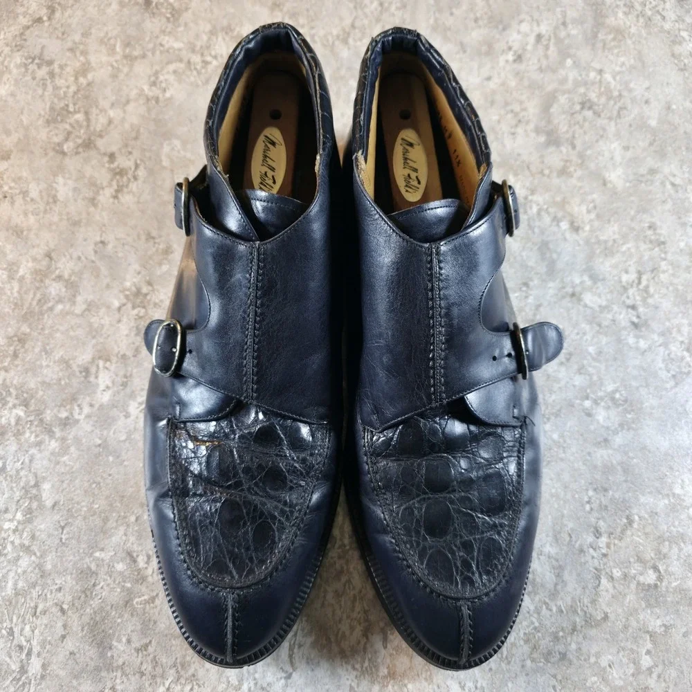 Vintage Mezlan Size 11.5 Crocodile Blue Handmade In Spain Monk Shoes *Read Desc.